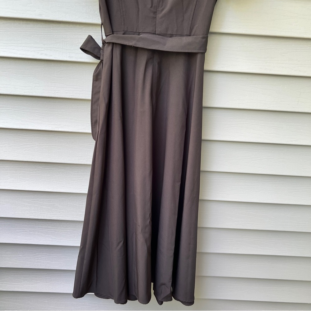 Calvin Klein Tulip Sleeve Fit & Flare Midi Dress Black Women’s 4 Belted Waist - Picture 9 of 16